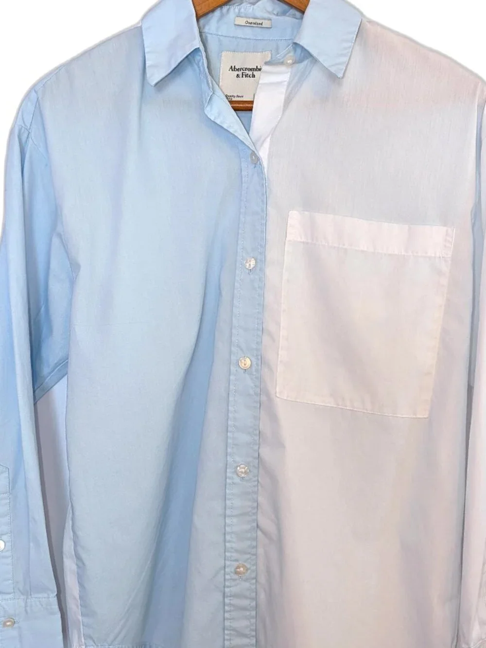 Abercrombie & Fitch | Oversized Poplin Button Down Colorblock Blue & White | XXS